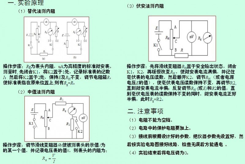 万用电表设计实验选做表头内阻的测定